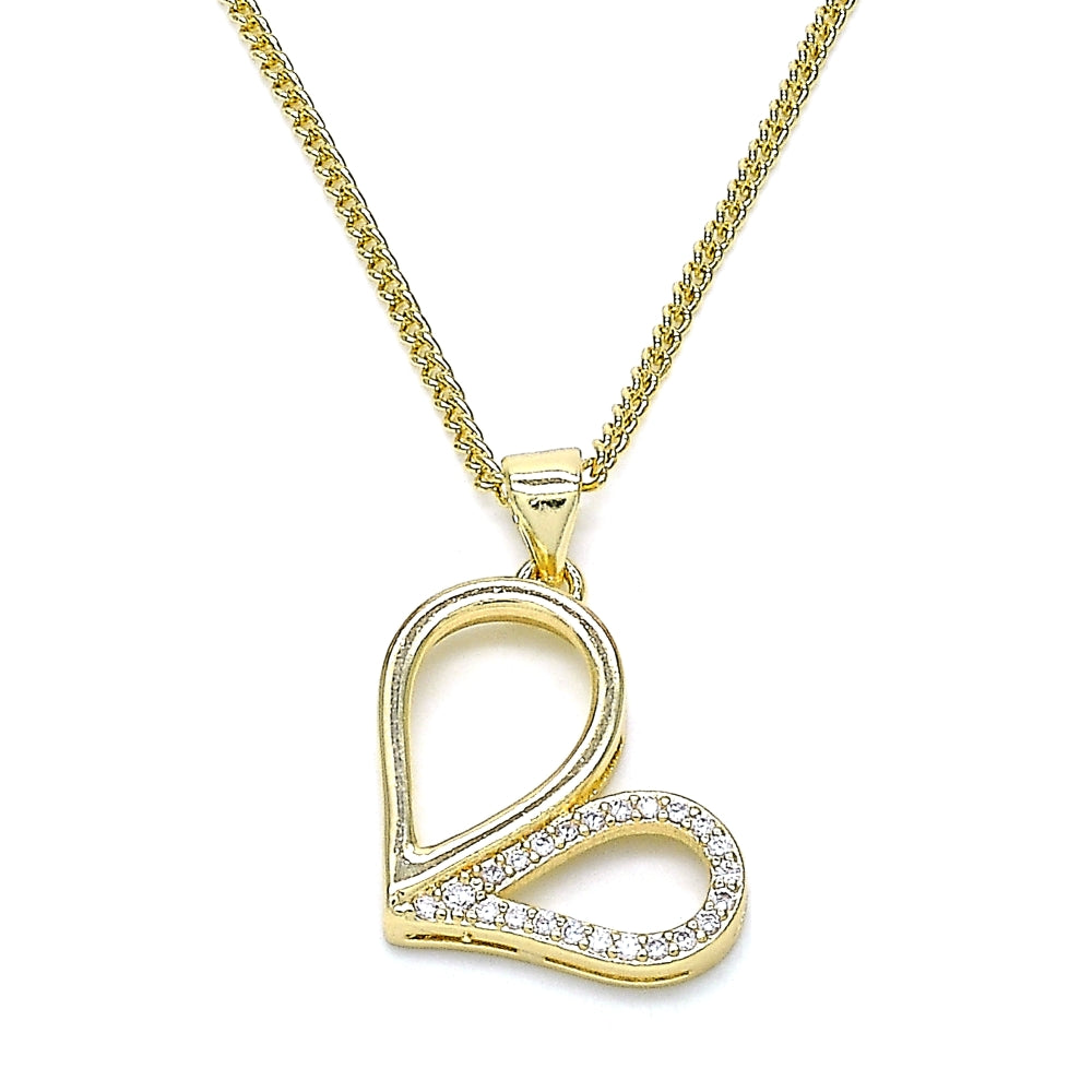 Oro Laminado Pendant Necklace, Gold Filled Style Heart Design, with White Micro Pave, Polished, Golden Finish