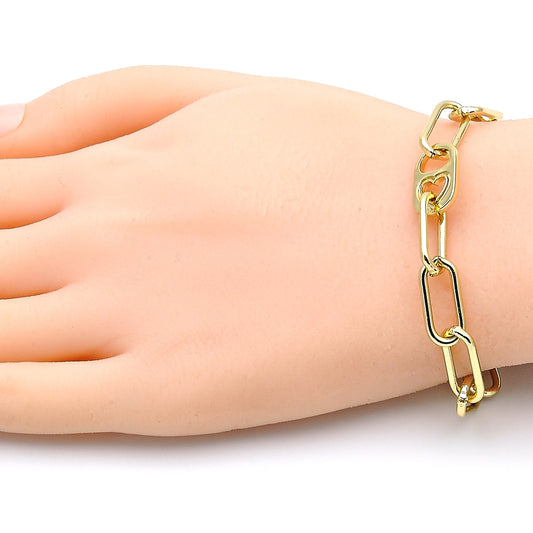 Oro Laminado Fancy Bracelet, Gold Filled Style Paperclip Design, Polished, Golden Finish