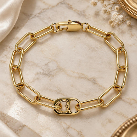 Oro Laminado Fancy Bracelet, Gold Filled Style Paperclip Design, Polished, Golden Finish