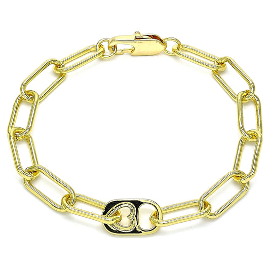 Oro Laminado Fancy Bracelet, Gold Filled Style Paperclip Design, Polished, Golden Finish