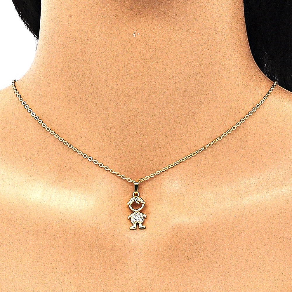 Oro Laminado Pendant Necklace, Gold Filled Style Little Boy Design, with White Micro Pave, Polished, Golden Finish