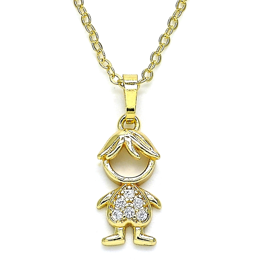 Oro Laminado Pendant Necklace, Gold Filled Style Little Boy Design, with White Micro Pave, Polished, Golden Finish