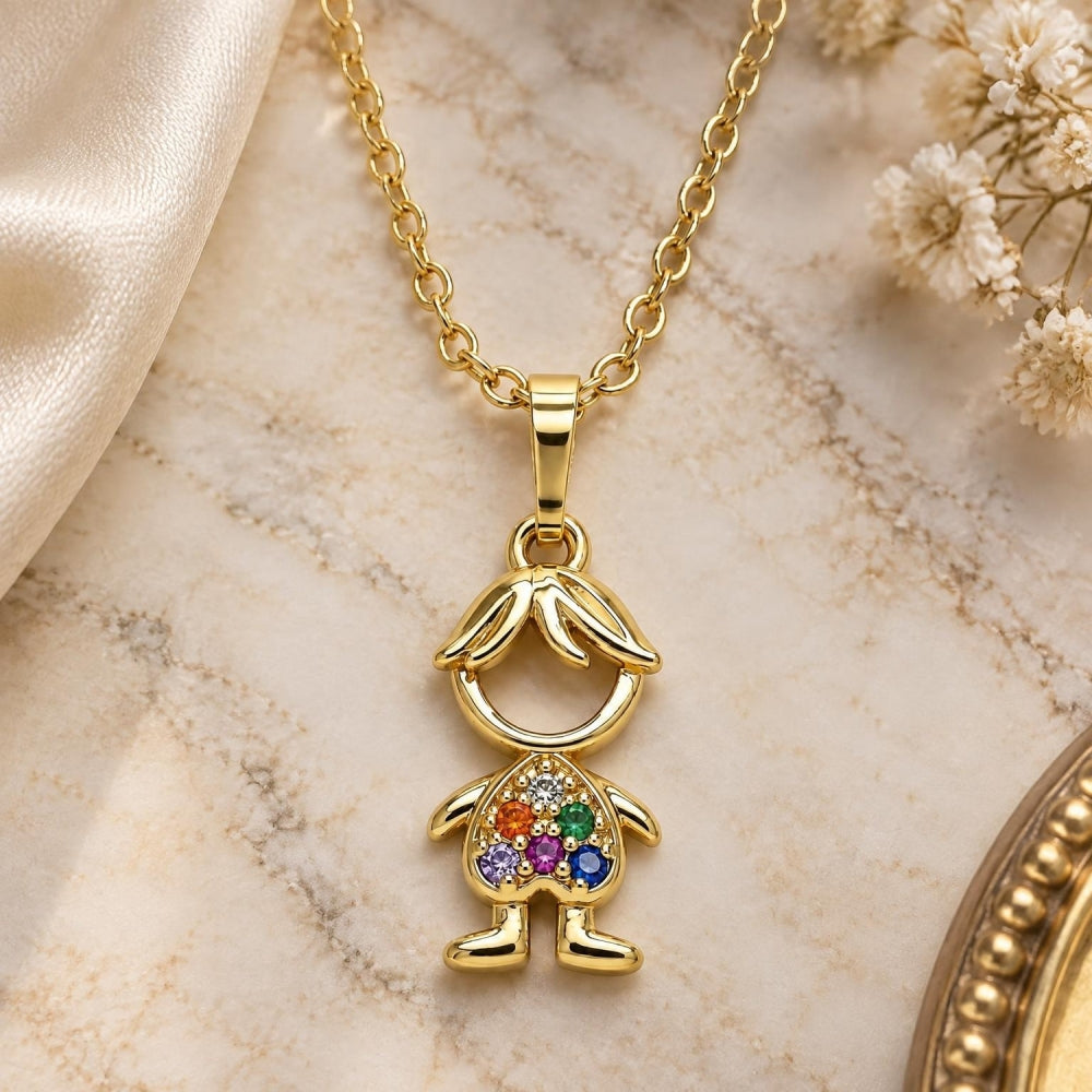 Oro Laminado Pendant Necklace, Gold Filled Style Little Boy Design, with Multicolor Micro Pave, Polished, Golden Finish