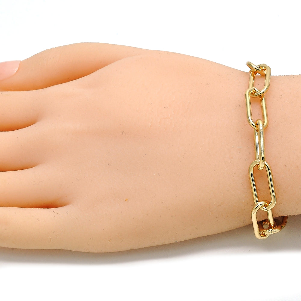 Oro Laminado Basic Bracelet, Gold Filled Style Paperclip Design, Polished, Golden Finish