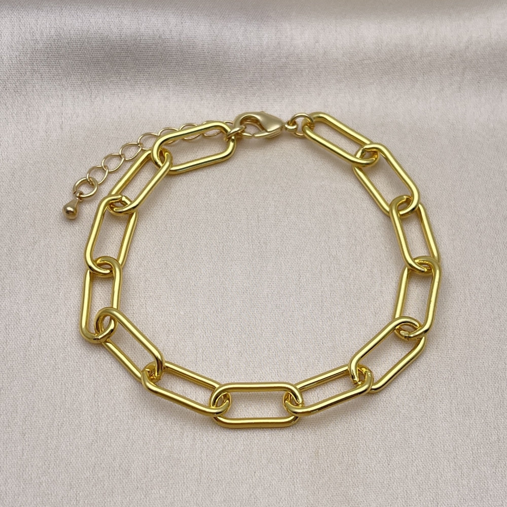 Oro Laminado Basic Bracelet, Gold Filled Style Paperclip Design, Polished, Golden Finish