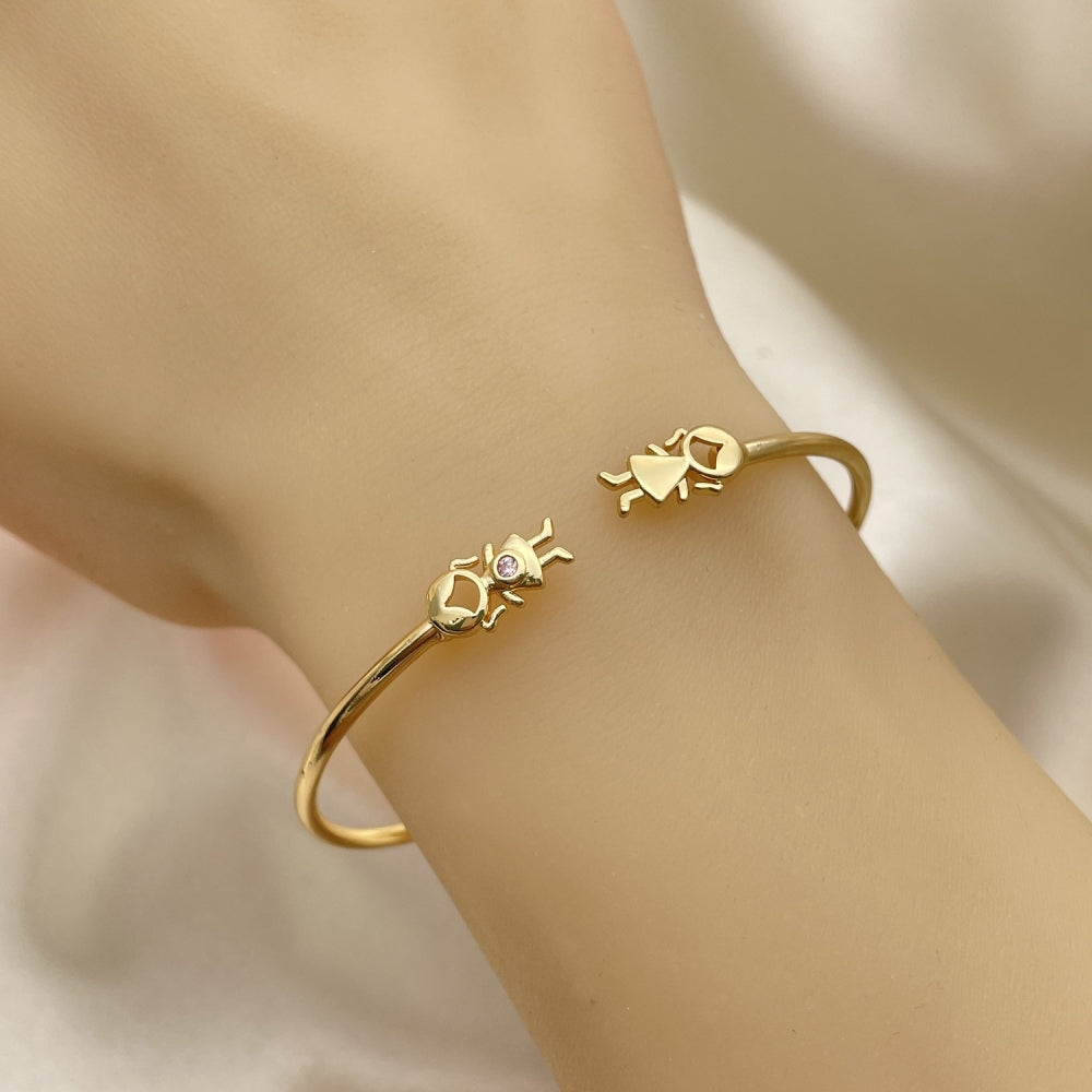 Oro Laminado Individual Bangle, Gold Filled Style Little Girl Design, with Pink Micro Pave, Polished, Golden Finish