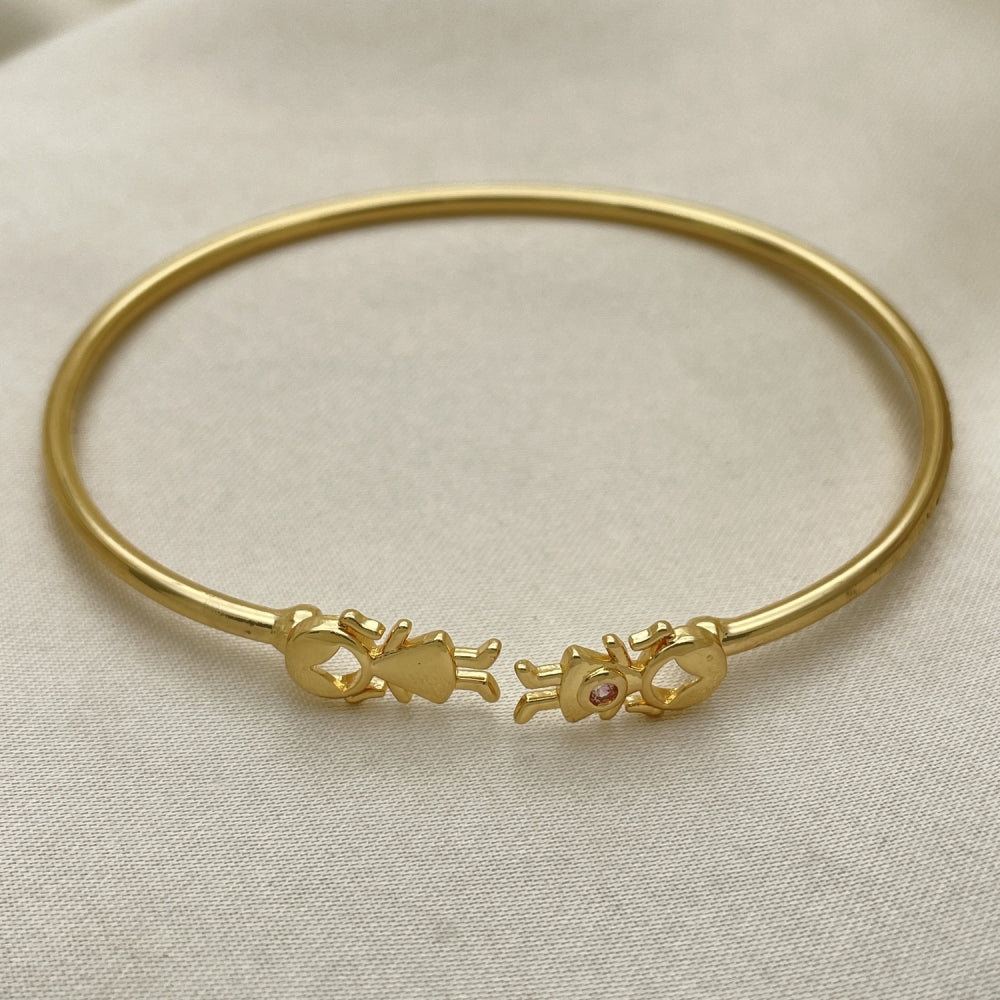 Oro Laminado Individual Bangle, Gold Filled Style Little Girl Design, with Pink Micro Pave, Polished, Golden Finish