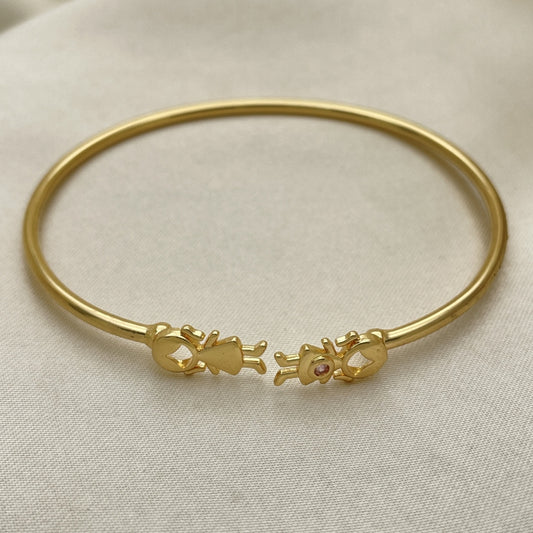 Oro Laminado Individual Bangle, Gold Filled Style Little Girl Design, with Pink Micro Pave, Polished, Golden Finish