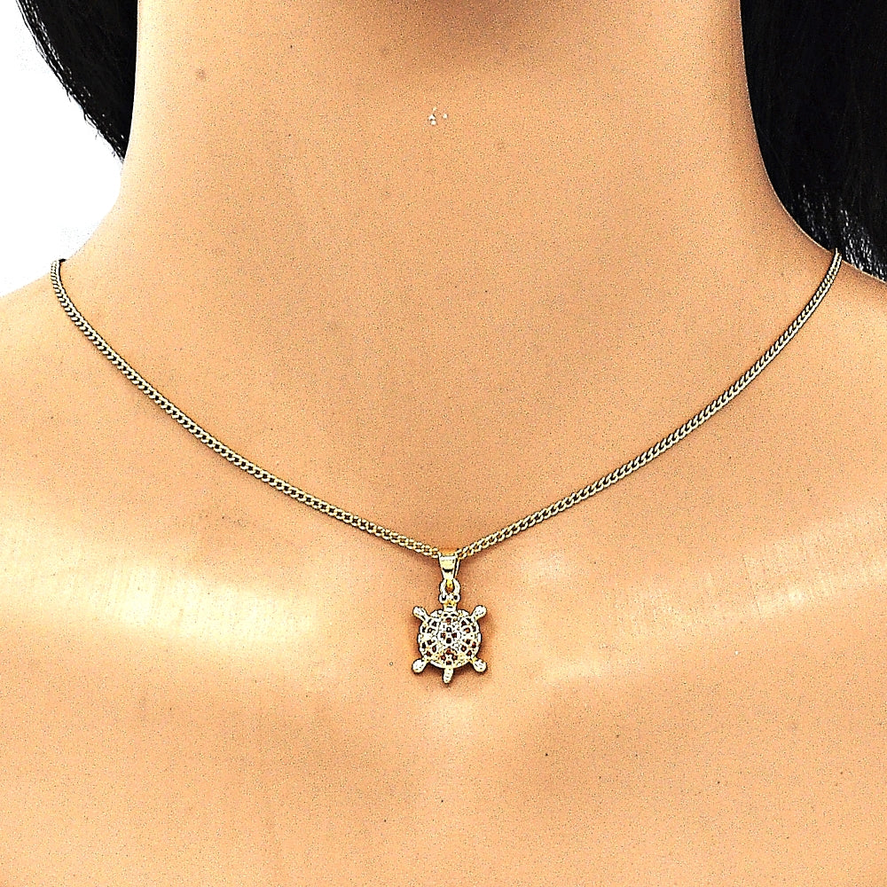 Oro Laminado Pendant Necklace, Gold Filled Style Turtle Design, with Garnet Micro Pave, Polished, Golden Finish