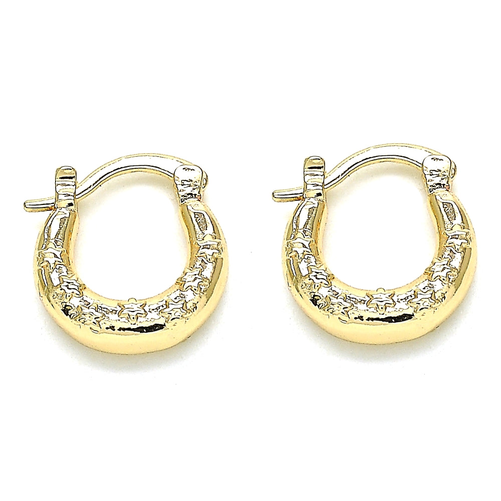 Oro Laminado Small Hoop, Gold Filled Style Star Design, Polished, Golden Finish