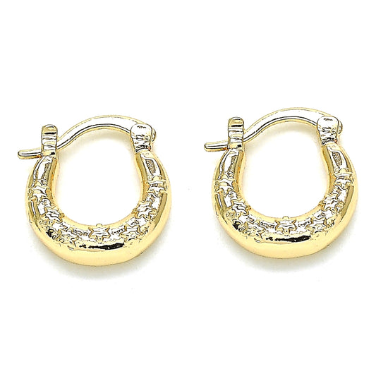 Oro Laminado Small Hoop, Gold Filled Style Star Design, Polished, Golden Finish