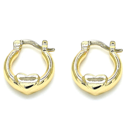 Oro Laminado Small Hoop, Gold Filled Style Heart Design, Polished, Golden Finish