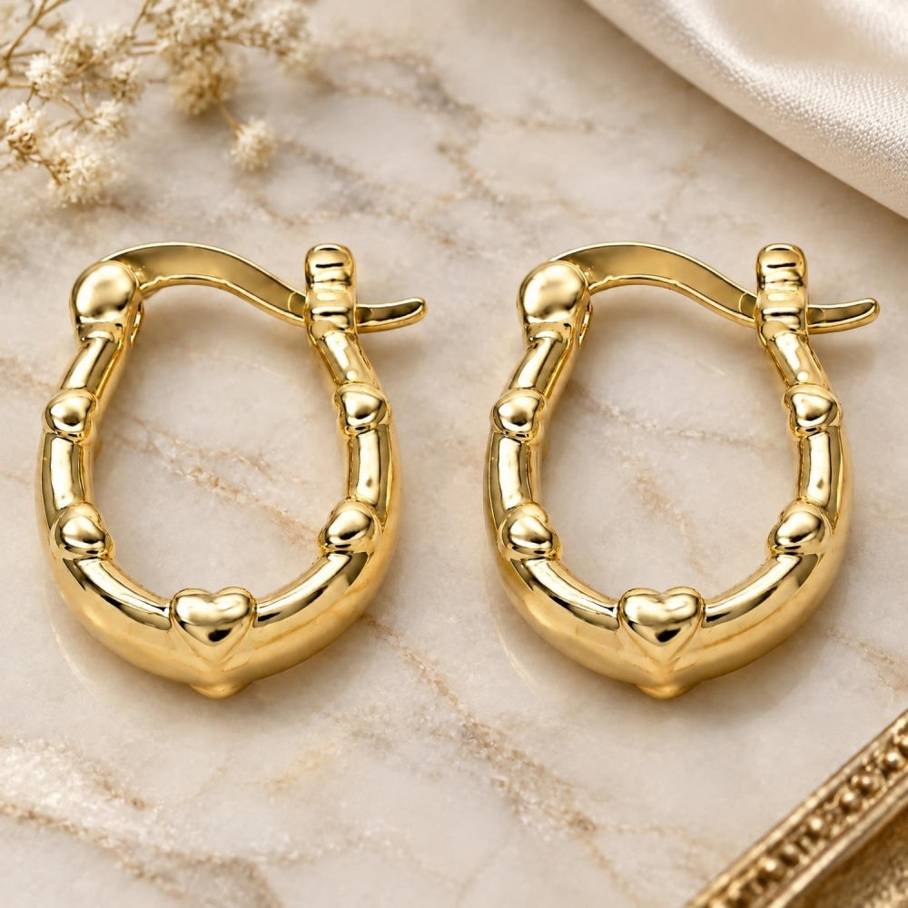 Oro Laminado Small Hoop, Gold Filled Style Heart Design, Polished, Golden Finish