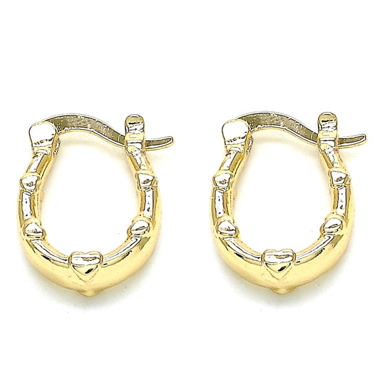 Oro Laminado Small Hoop, Gold Filled Style Heart Design, Polished, Golden Finish