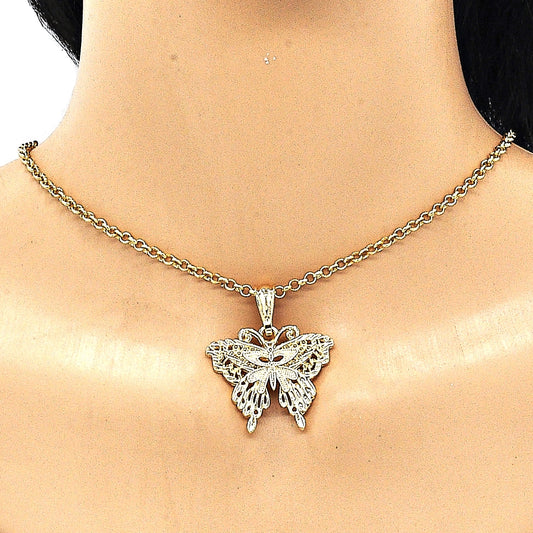 Oro Laminado Fancy Pendant, Gold Filled Style Butterfly Design, Polished, Golden Finish