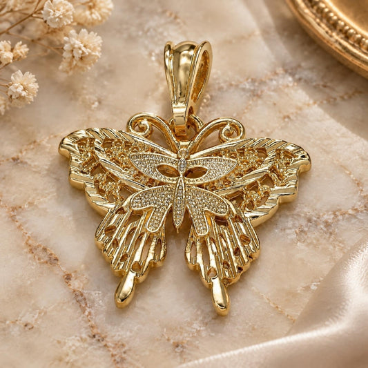 Oro Laminado Fancy Pendant, Gold Filled Style Butterfly Design, Polished, Golden Finish