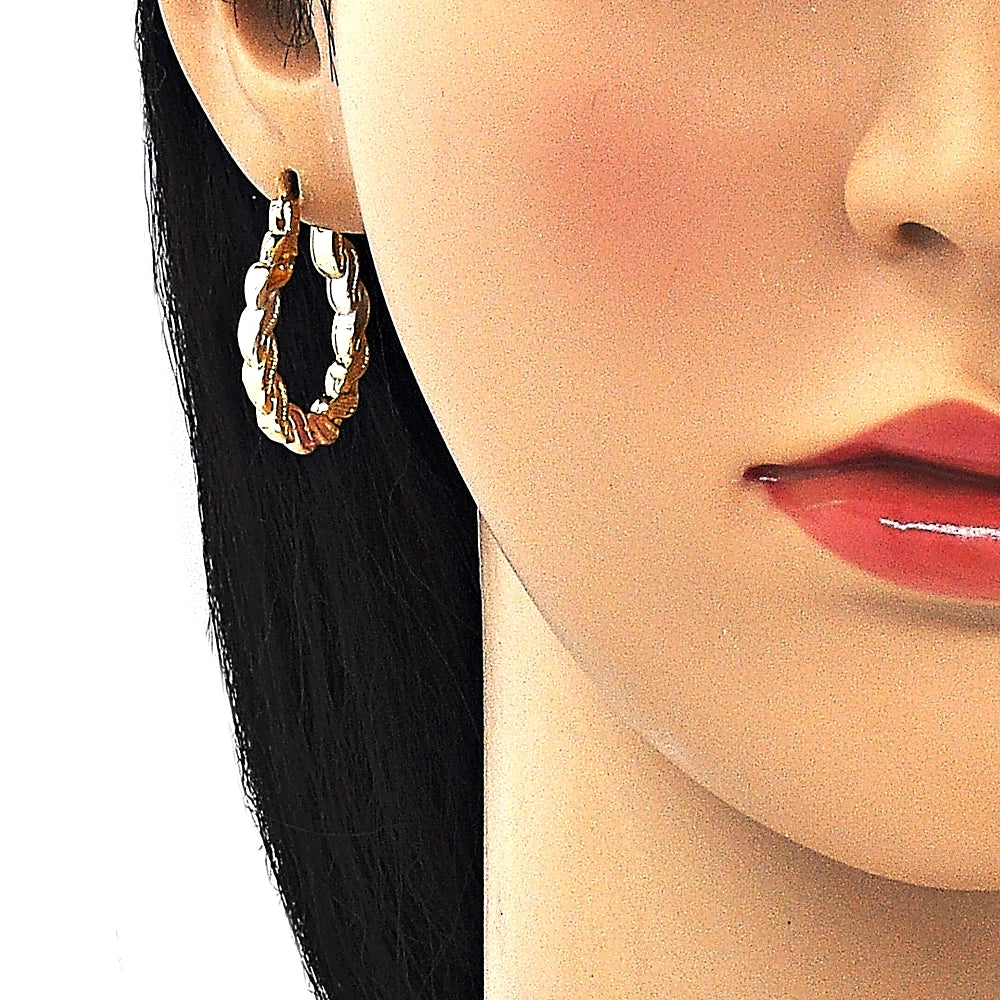 Oro Laminado Small Hoop, Gold Filled Style Twist Design, Polished, Tricolor