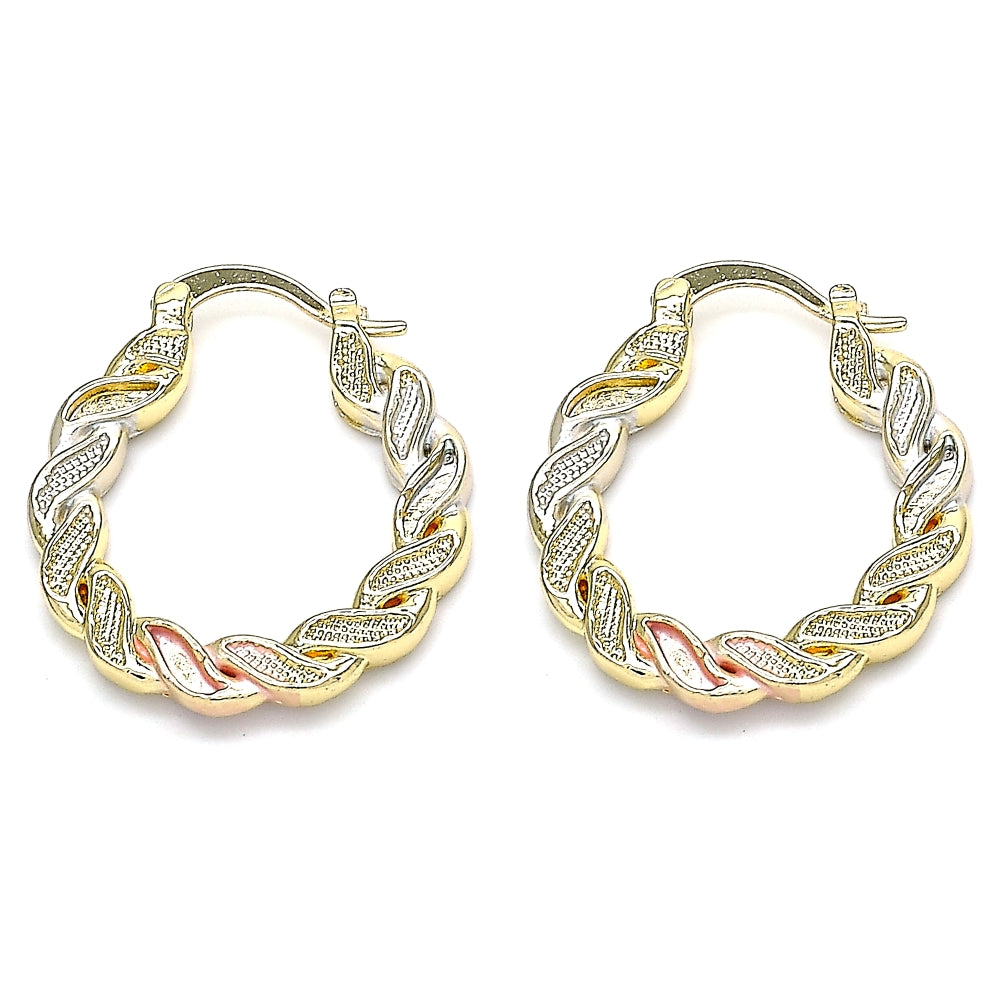 Oro Laminado Small Hoop, Gold Filled Style Twist Design, Polished, Tricolor