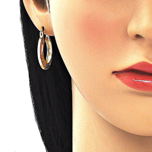 Oro Laminado Small Hoop, Gold Filled Style Evil Eye Design, Polished, Tricolor