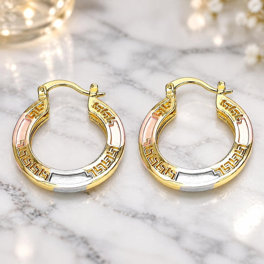 Oro Laminado Small Hoop, Gold Filled Style Evil Eye Design, Polished, Tricolor