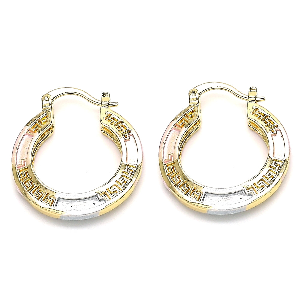 Oro Laminado Small Hoop, Gold Filled Style Evil Eye Design, Polished, Tricolor