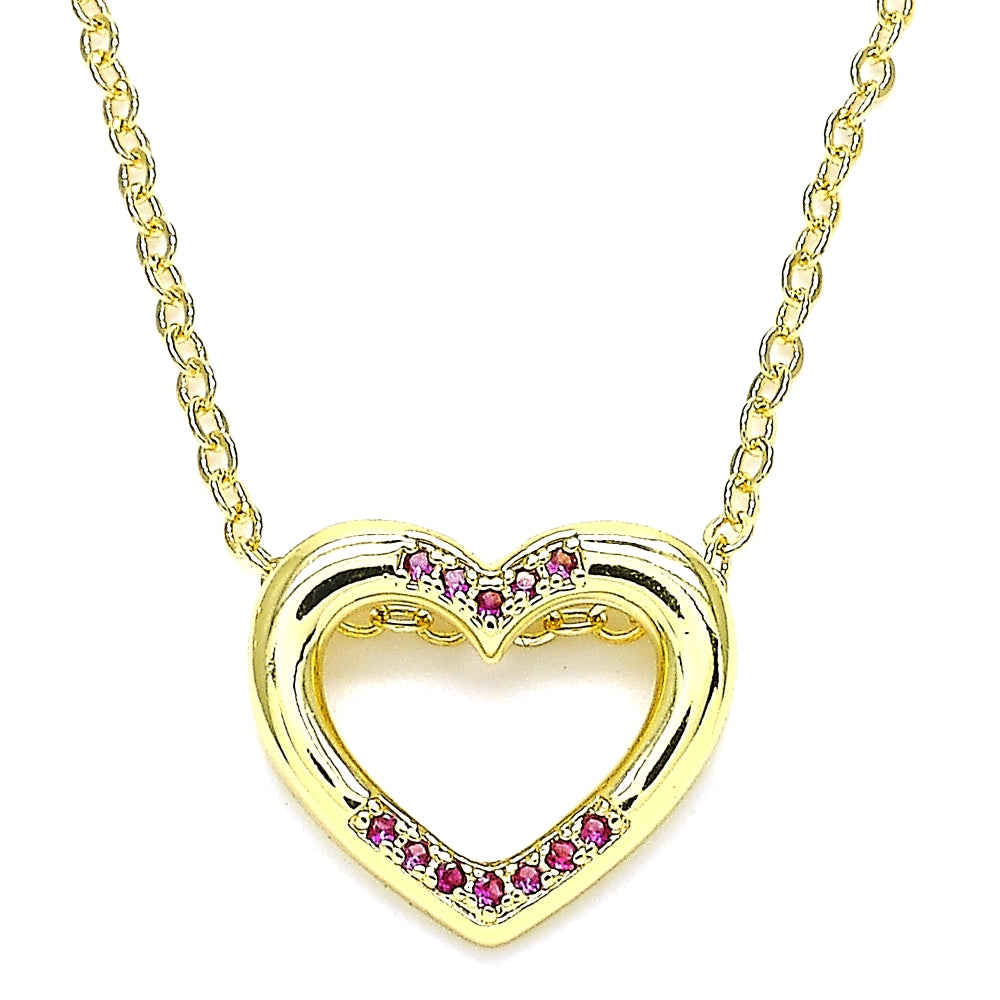 Oro Laminado Pendant Necklace, Gold Filled Style Heart Design, with Ruby Micro Pave, Polished, Golden Finish