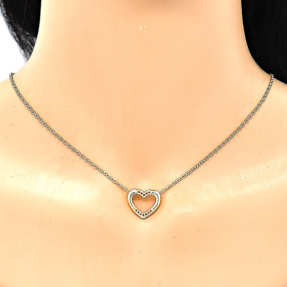 Oro Laminado Pendant Necklace, Gold Filled Style Heart Design, with Garnet Micro Pave, Polished, Golden Finish