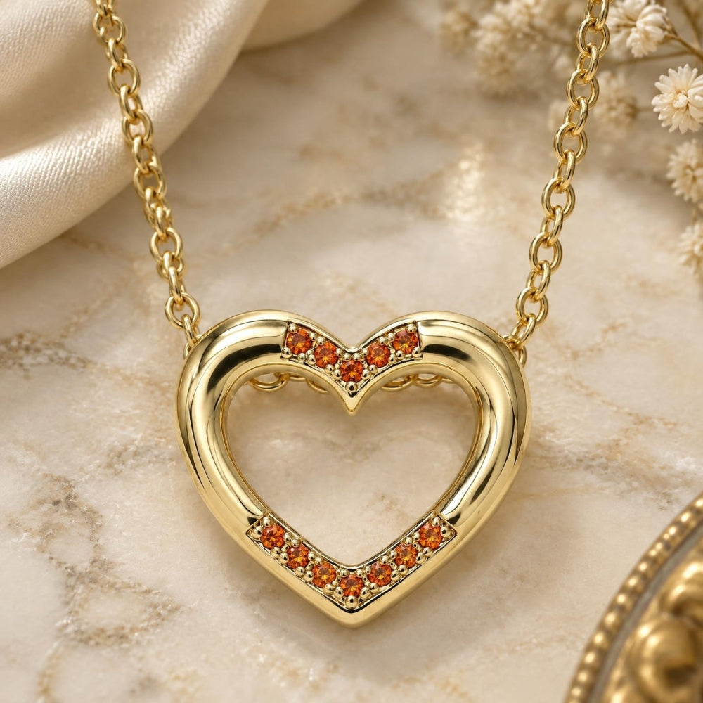 Oro Laminado Pendant Necklace, Gold Filled Style Heart Design, with Garnet Micro Pave, Polished, Golden Finish