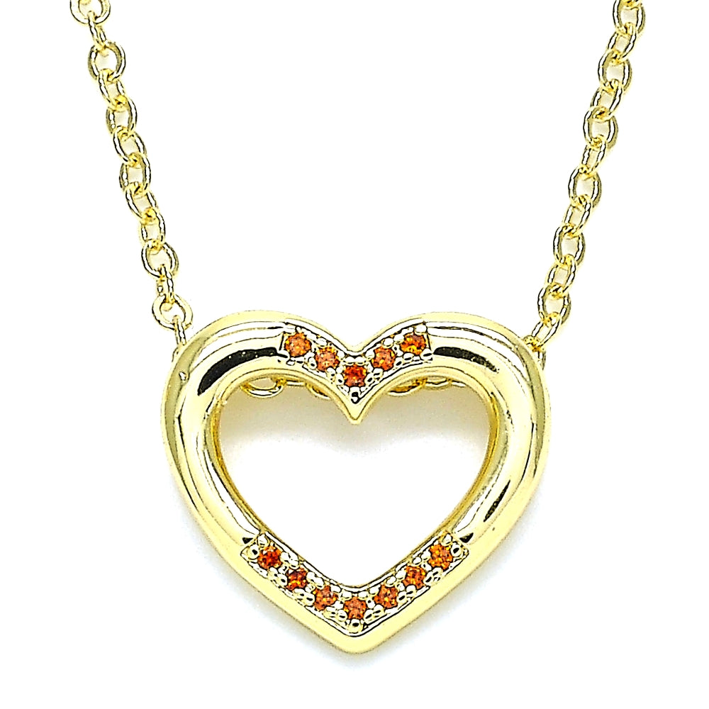 Oro Laminado Pendant Necklace, Gold Filled Style Heart Design, with Garnet Micro Pave, Polished, Golden Finish
