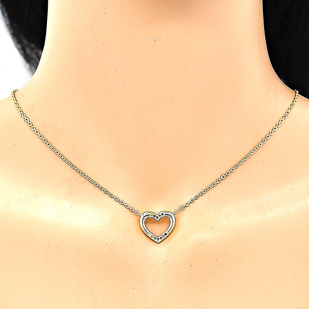 Oro Laminado Pendant Necklace, Gold Filled Style Heart Design, with Multicolor Micro Pave, Polished, Golden Finish