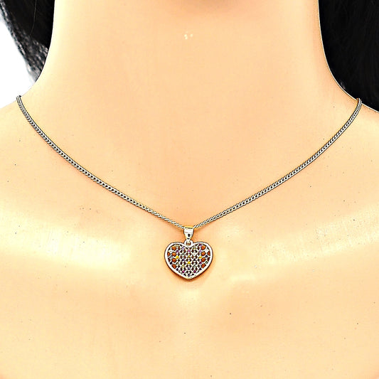 Oro Laminado Earring and Pendant Adult Set, Gold Filled Style Heart Design, with Multicolor Micro Pave, Polished, Golden Finish