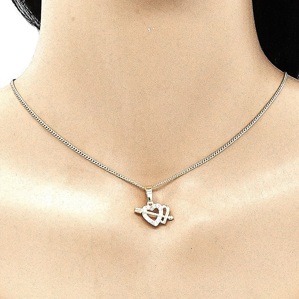 Oro Laminado Earring and Pendant Adult Set, Gold Filled Style Heart Design, with White Micro Pave, Polished, Golden Finish