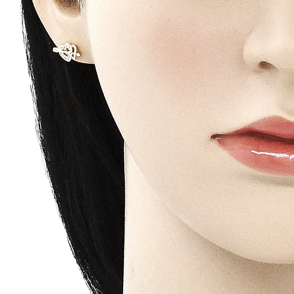 Oro Laminado Earring and Pendant Adult Set, Gold Filled Style Heart Design, with White Micro Pave, Polished, Golden Finish