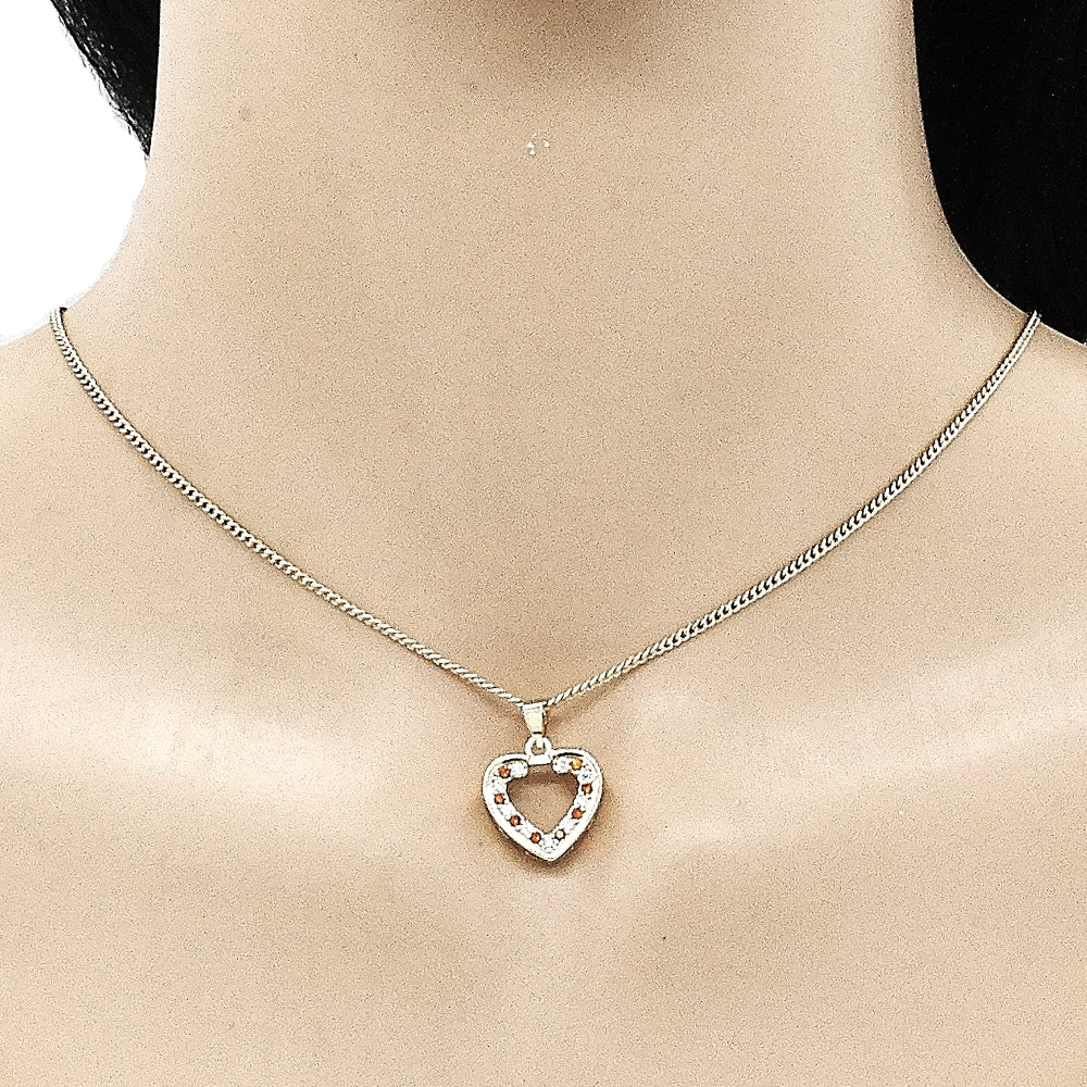 Oro Laminado Earring and Pendant Adult Set, Gold Filled Style Heart Design, with Garnet and White Micro Pave, Polished, Golden Finish