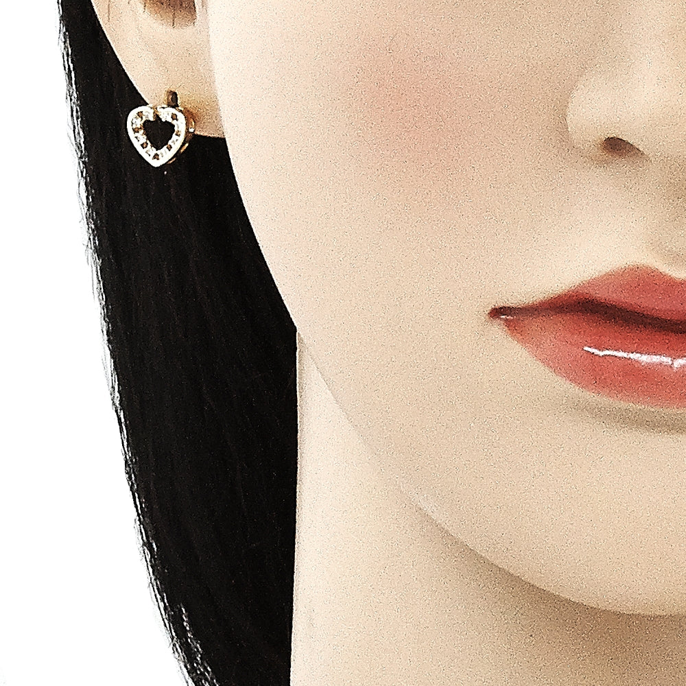 Oro Laminado Earring and Pendant Adult Set, Gold Filled Style Heart Design, with Garnet and White Micro Pave, Polished, Golden Finish