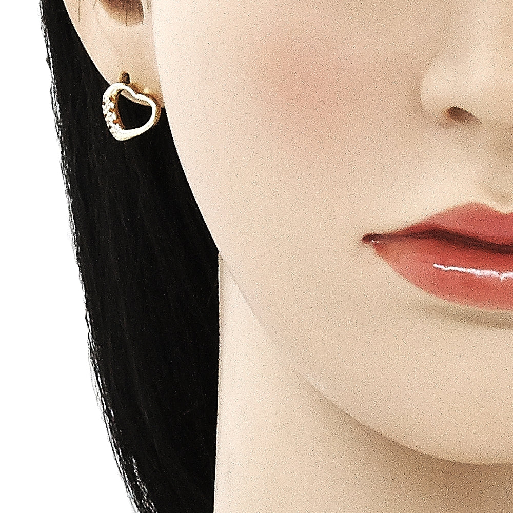 Oro Laminado Earring and Pendant Adult Set, Gold Filled Style Heart Design, with Garnet and White Micro Pave, Polished, Golden Finish
