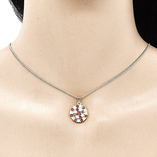 Oro Laminado Earring and Pendant Adult Set, Gold Filled Style with Garnet and White Micro Pave, Polished, Golden Finish