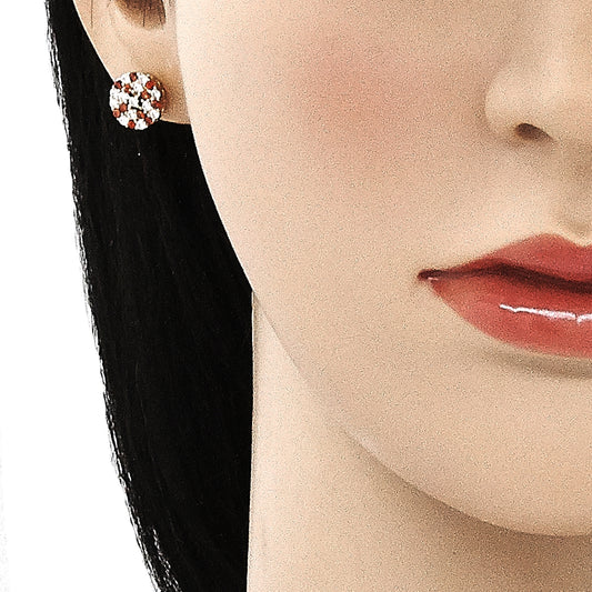 Oro Laminado Earring and Pendant Adult Set, Gold Filled Style with Garnet and White Micro Pave, Polished, Golden Finish