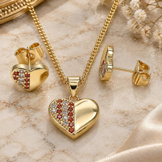Oro Laminado Earring and Pendant Adult Set, Gold Filled Style Polished, Golden Finish