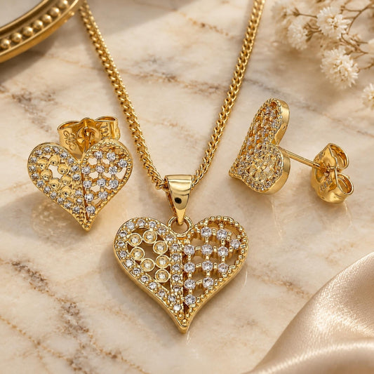 Oro Laminado Earring and Pendant Adult Set, Gold Filled Style Polished, Golden Finish