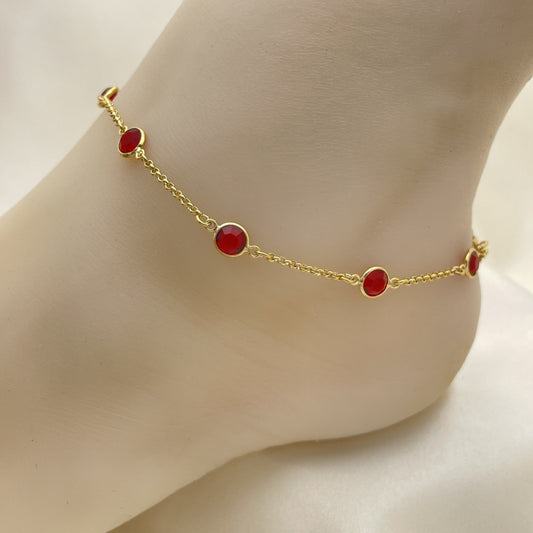 Gold Anklet - Handmade with Ruby Colored  Bead and the Highest Gold Filled Style Craftsmanship - Ruby Color Beads Anklets 03.02.0089.10