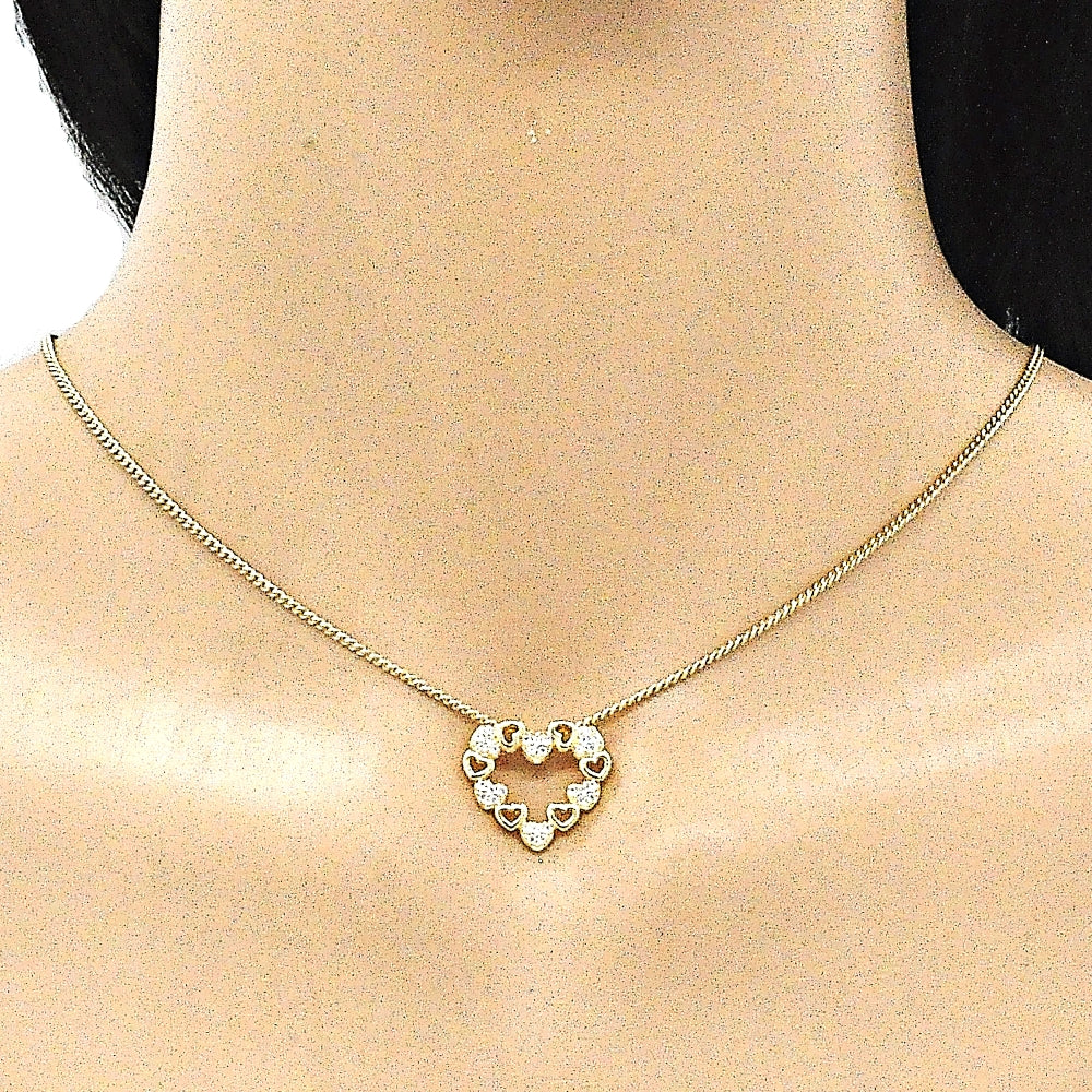 Oro Laminado Pendant Necklace, Gold Filled Style Heart Design, with White Micro Pave, Polished, Golden Finish