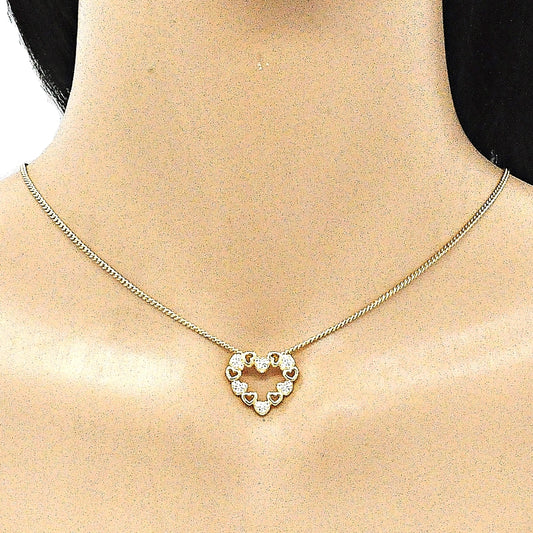 Oro Laminado Pendant Necklace, Gold Filled Style Heart Design, with White Micro Pave, Polished, Golden Finish