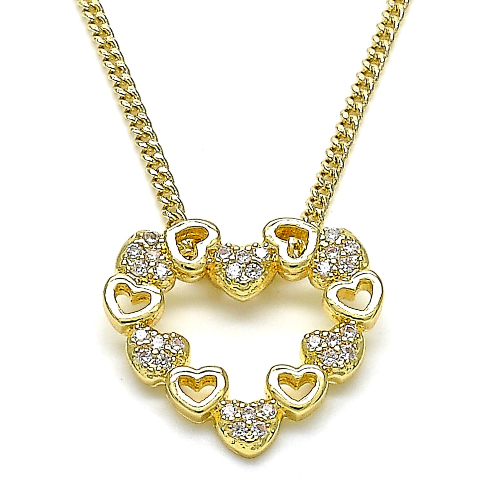 Oro Laminado Pendant Necklace, Gold Filled Style Heart Design, with White Micro Pave, Polished, Golden Finish
