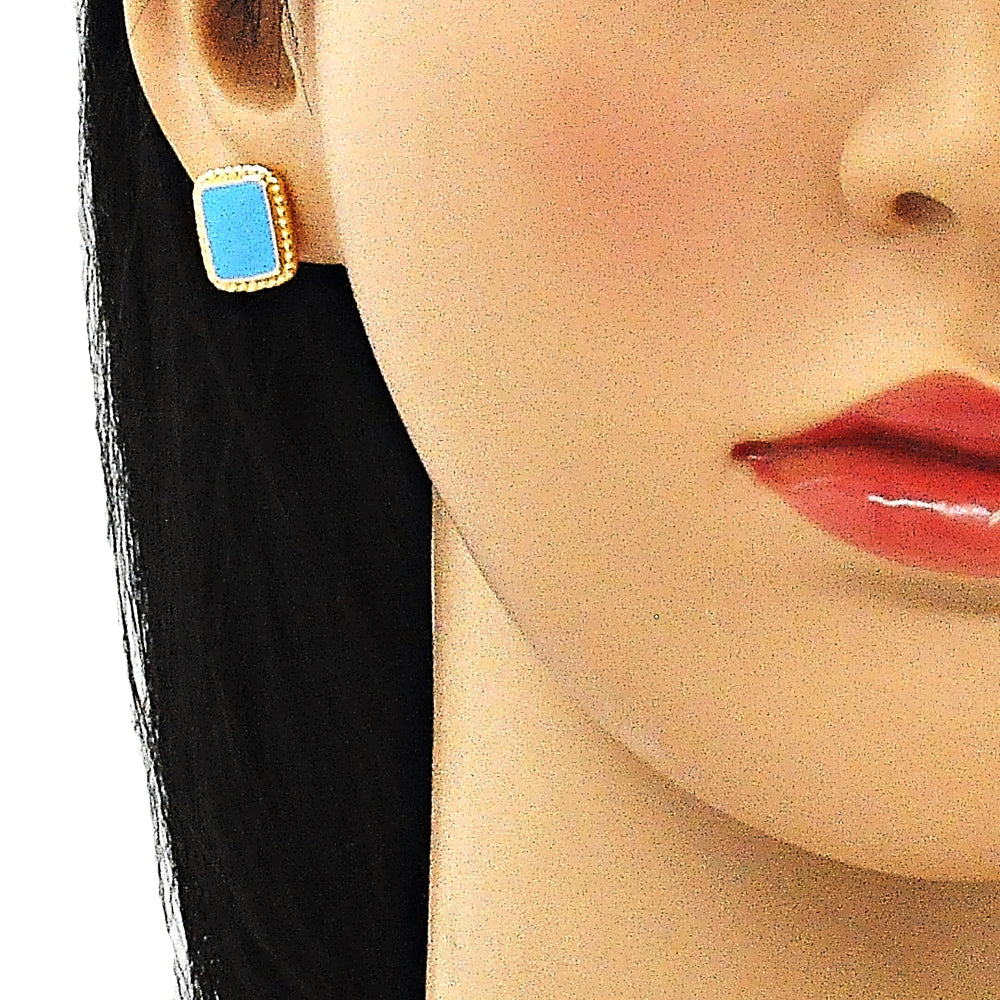 Oro Laminado Stud Earring, Gold Filled Style Turquoise Enamel Finish, Golden Finish