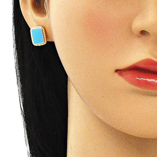 Oro Laminado Stud Earring, Gold Filled Style Turquoise Enamel Finish, Golden Finish