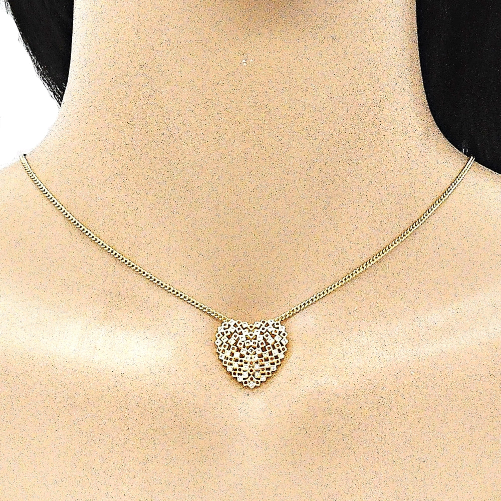 Oro Laminado Pendant Necklace, Gold Filled Style Heart Design, with Garnet and White Micro Pave, Polished, Golden Finish