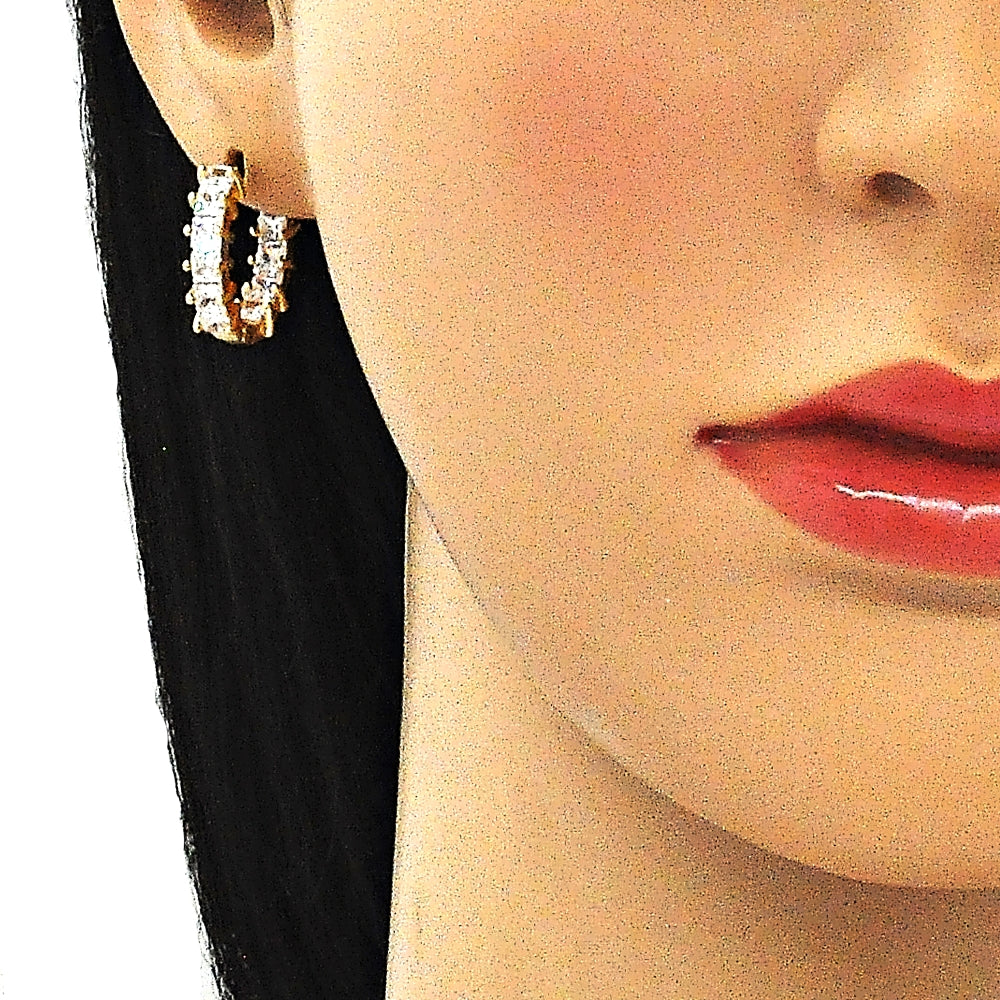 Oro Laminado Huggie Hoop, Gold Filled Style Baguette Design, with White Cubic Zirconia, Polished, Golden Finish