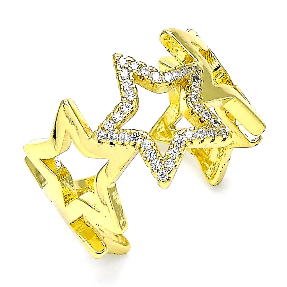 Oro Laminado Multi Stone Ring, Gold Filled Style Star Design, with White Micro Pave, Polished, Golden Finish