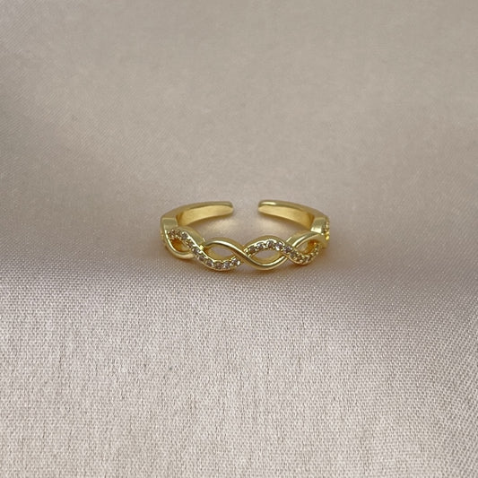Oro Laminado Multi Stone Ring, Gold Filled Style Infinite Design, with White Micro Pave, Polished, Golden Finish